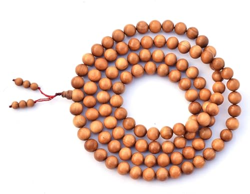 Rudraksha Mala, 5 Mukhi, 108 Beads, Prayer Rosary Garland with Certificate (Sandalwood Mala) - color: Sandalwood Mala