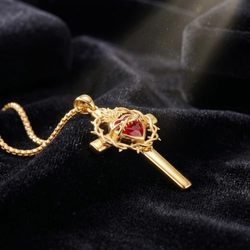 ROMANTICWORK Cross Pendant Necklace 14k Gold Plating Christian Crucifix Necklace Religious Confirmation Jewelry Gifts for Men Women - color: Sacred Heart of Jesus Cross