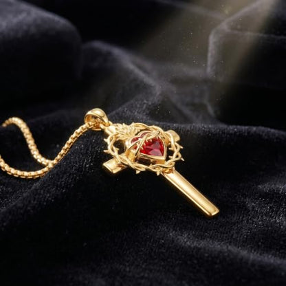 ROMANTICWORK Cross Pendant Necklace 14k Gold Plating Christian Crucifix Necklace Religious Confirmation Jewelry Gifts for Men Women - color: Sacred Heart of Jesus Cross