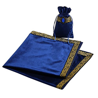 BLESSUME Wicca Square Altar Tarot Table Cloth for Reading with Card Pouch 24.4 * 24.4 inch (Blue 2) - color: Blue 2