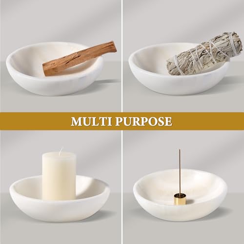 Koville Natural Marble Incense Holder, Incense Holder for Sticks with 9 Holes, Handmade Incense Burner Ash Catcher for Meditation Yoga SPA, Balsam Fir/Palo Santo/Sage/Cone (White) - color: D=150-white