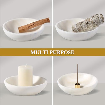 Koville Natural Marble Incense Holder, Incense Holder for Sticks with 9 Holes, Handmade Incense Burner Ash Catcher for Meditation Yoga SPA, Balsam Fir/Palo Santo/Sage/Cone (White) - color: D=150-white