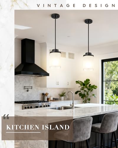 TENGXIN 6" Matte Black Pendant Lights Kitchen Island, Frosted Glass Shade - color: Matte Black, Linen Frosted Glass, size: 6"