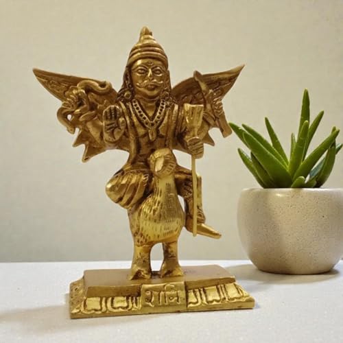 Brass Lord Shani Dev Idol with Crow 4.5 Inch 530g Handcrafted Shani Dev Murti for Home Mandir Temple Pooja Room Office Decor | Hindu God Spiritual Showpiece