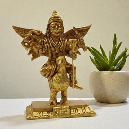 Brass Lord Shani Dev Idol with Crow 4.5 Inch 530g Handcrafted Shani Dev Murti for Home Mandir Temple Pooja Room Office Decor | Hindu God Spiritual Showpiece