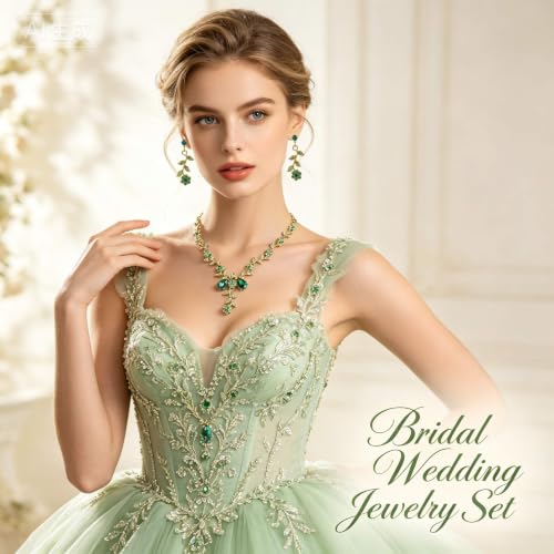 Kamirola Tiaras and Crowns for Women,Tiaras Earrings Necklace, Crystal Bridal Jewelry Set, Costume Party Halloween Prom Pageant Jewelry for Women(TR45) - color: Green