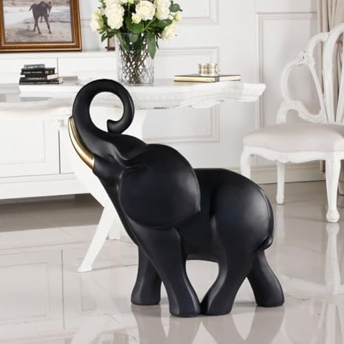 Landing Elephant Sculpture Black and Gold 23in