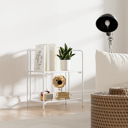 Crofy 2-Tier Foldable Bookshelf, White Frame & Transparent Shelves - color: White Frame & Transparent Shelf, size: 2 Tier