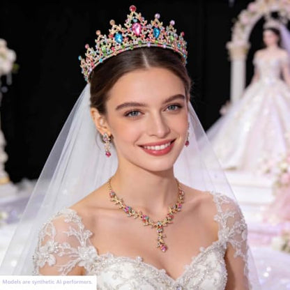 Kamirola Tiaras and Crowns for Women,Tiaras Earrings Necklace, Crystal Bridal Jewelry Set, Costume Party Halloween Prom Pageant Jewelry for Women(TR45) - color: Gold Mix Color