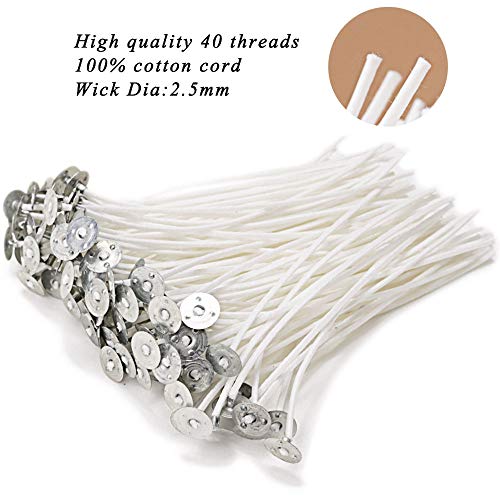 EricX Light 100 Piece Natural Candle Wick, Low Smoke 6" Pre-Waxed & 100% Natural Cotton Core,For Candle Making,Candle DIY