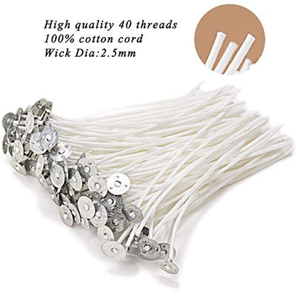 EricX Light 100 Piece Natural Candle Wick, Low Smoke 6" Pre-Waxed & 100% Natural Cotton Core,For Candle Making,Candle DIY