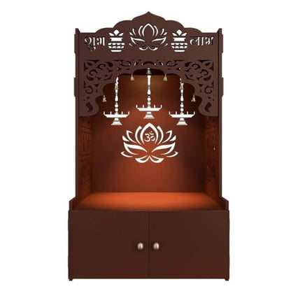 Lotus Pattern MDF Wood Temple with Spacious Shelf inbuilt Focus Light White - color: White, size: Large