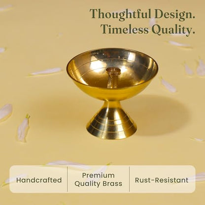 Fine Living Handcrafted Paro Pyali Brass Diya for Pooja 2.2", Gold Finish - style: Paro Pyali Diya