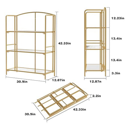 Crofy 3-Tier Wider Foldable Bookshelf, Gold Frame & Transparent Shelves - color: Gold Frame & Transparent Shelf, size: 3 Tier Wider
