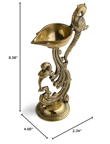 Esplanade Brass Peacock Design Diya - Traditional Festive Decor, Solid Heavy Brass Oil Lamp, Elegant Royal Aesthetic for Diwali, Wedding, Housewarming, Pooja Room - Handcrafted Decorative Showpiece