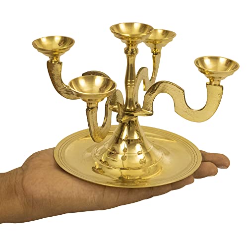 Spillbox Kapoor|Karpoor Panch Aarti Diya 5 Face Jyoti Diya Stand Burner Brass Karpuram Arathi|Arthi| Arti|Arathi |Camphor Stand for Dhoop Puja Camphor Dani Holder Mandir Home Office Decor – Anjikali