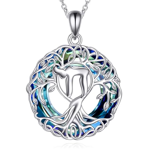YFN Tree of Life Necklace Sterling Silver Celtic Knot Tree Pendant Jewelry Gifts for Women Men - color: Hebrew Chai Crystal