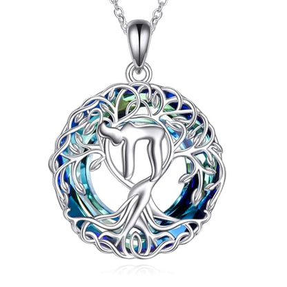 YFN Tree of Life Necklace Sterling Silver Celtic Knot Tree Pendant Jewelry Gifts for Women Men - color: Hebrew Chai Crystal