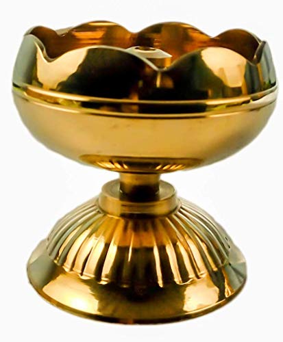 Skywalk Set of 2 Flower Design Brass Diya Puja Deepak Oil Lamp (Size-1.5 Inch) Small Gold