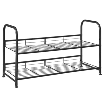 SONGMICS 2-Tier Stackable Metal Shoe Rack, Holds Up to 8 Pairs of Shoes - color: Black, size: 2 Tiers (27"W)