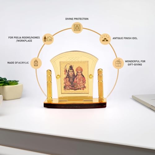 Shiv Parivar Golden Foil (Plated) for Car Dashboard Showpiece Home Décor