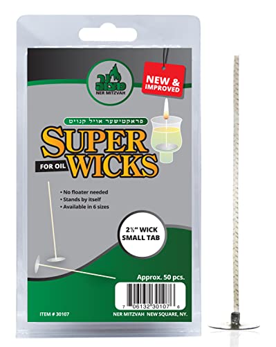 Ner Mitzvah Self Standing Cotton Wicks for Glass Oil Cup, Small Tabs, 2.5 inch Wicks, No Floater Needed, for Candle Lighting, Multipurpose (Pack of 50) - size: Small
