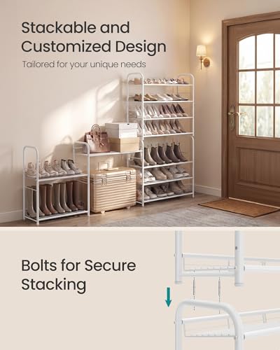 SONGMICS 4-Tier Stackable Metal Shoe Rack, Holds Up to 16 Pairs of Shoes - color: White, size: 4 Tiers (27"W)