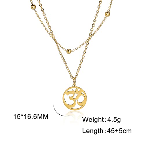 Women OM Necklace Indian Yoga Aum Om Ohm Pendant Necklace Stainless Steel Hindu Meditation Charm Sanskrit Symbol Spiritual Amulet Jewelry for Women Men - color: Layered-G