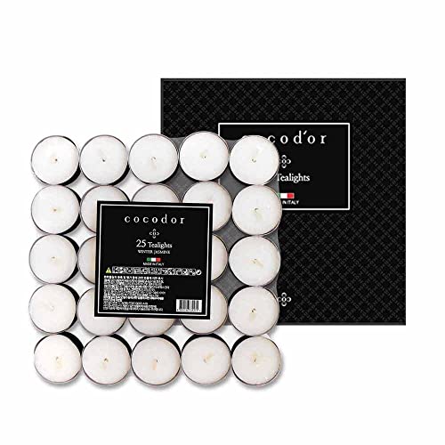 COCODOR Scented Tealight Candles/Winter Jasmine / 25 Pack / 4-5 Hour Extended Burn Time/Made in Italy, Cotton Wick, Scented Home Deco, Fragrance, Mother's Day - color: Winter Jasmine, size: Tealight 25P