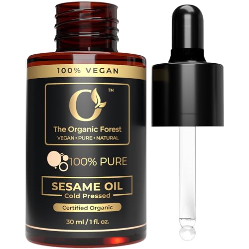 Premium Organic Sesame Oil - Cold Pressed, for Skin & Hair - Nutrient-Rich Sesame Seeds - Natural & Pure - Non-GMO, Vegan, Cruelty-Free, Hexane-Free - 1 fl oz