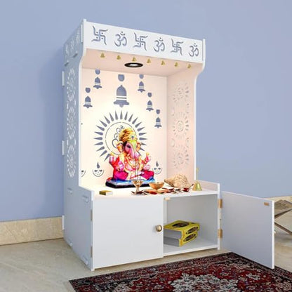 Divine Wooden Home Temple with Spacious Shelf inbuilt Focus Light Large DIY (DO-IT-Yourself) White - color: White1, size: Large