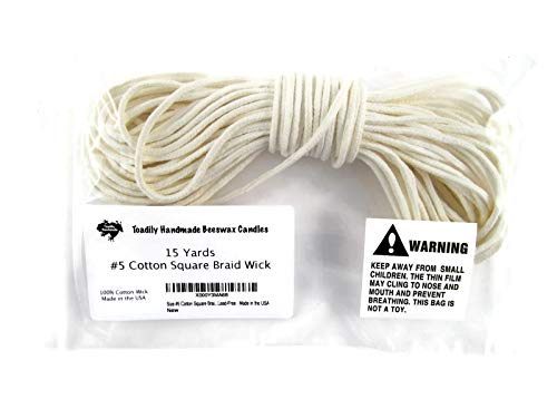 15 Yards/45 Feet - Size #5 Cotton Square Braid Candle Wick - 100% Cotton Candle Wick - Unprimed and Lead-Free - Made in the USA - size: #5