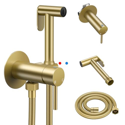 Arofa Built-in Hot and Cold Bidet Sprayer, Warm Water Bidet, Brushed Gold - color: Gold, size: Built-in Hot & Cold Water Modes-Round