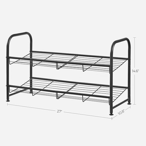 SONGMICS 2-Tier Stackable Metal Shoe Rack, Holds Up to 8 Pairs of Shoes - color: Black, size: 2 Tiers (27"W)