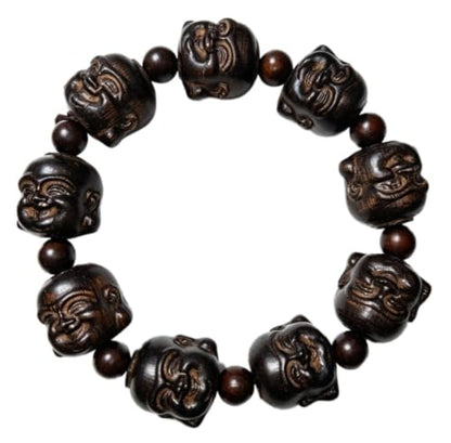 Pear Wood Buddha Beads Mala Bracelet Hand Carved Wooden Beads with Luminous Jade Lucky Charms Wealth Attracting Buddhist Prayer Bracelet for Men and Women Healing Energy Running Ring - color: Brown