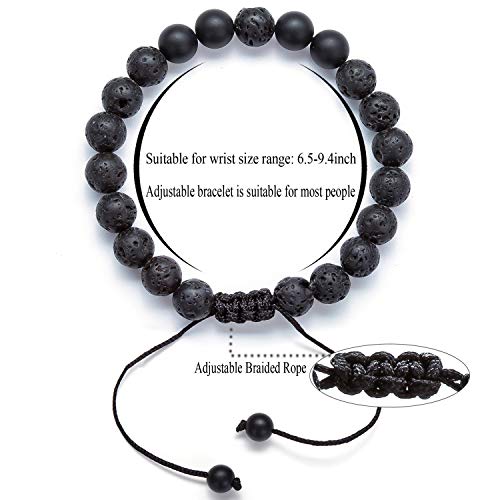 Men Women 8mm Lava Rock Aromatherapy Anxiety Essential Oil Diffuser Bracelet Braided Rope Natural Stone Yoga Gifts Beads Bracelet Bangle-21017 - style: Matte Black Agate