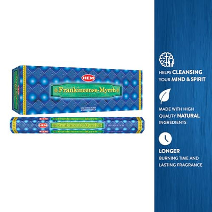 Hem Frankincense Myrrh Incense Sticks - 120 Count | Natural Air Purifying Aromatherapy | Calming and Cleansing Fragrance | Perfect for Meditation and Relaxation | Long-Lasting Burn. - size: 20 Count (Pack of 6)
