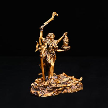 Artarium Kali MATA Statue 4 Inch Antique Gold Finish, Kali Maa Idol, Hindu Goddess Murti for Car Dashboard, Home Temple, Pooja Mandir, Office Desk, Meditation Altar & Spiritual Gift - color: Kali Mata Antique