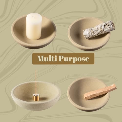 Koville Natural Marble Incense Holder, Incense Holder for Sticks with 9 Holes, Handmade Incense Burner Ash Catcher for Meditation Yoga SPA, Balsam Fir/Palo Santo/Sage/Cone (Sandstone-Brown) - color: D=150-sandstone