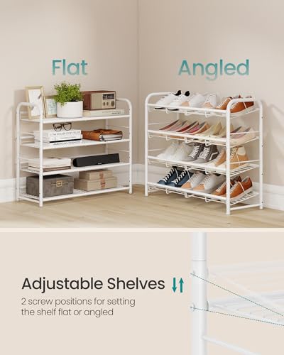 SONGMICS 4-Tier Stackable Metal Shoe Rack, Holds Up to 16 Pairs of Shoes - color: White, size: 4 Tiers (27"W)