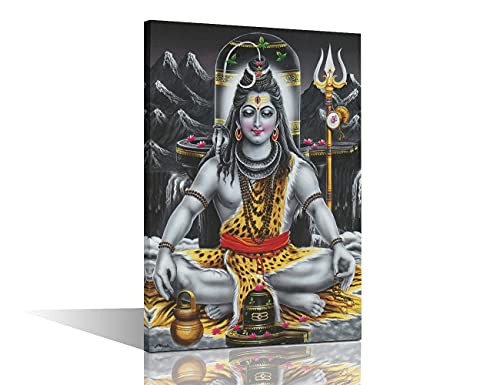 1 Piece Indian Religious Buddha Portrait Shiva Lord Canvas Wall Art Lord Shiva Poster Modular Hd Prints Home Decor Pictures for Bedroom Living Room Framed Gallery-wrapped Ready to Hang(12''Wx 18''H) - color: Artwork-20, size: 18"L x 12"W