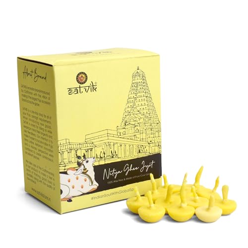 Satvik Pure 100 Pcs Cow Ghee Wicks Readymade Cow Ghee Cotton Wicks Diya/Ghee Diya/Puja Batti for Your Daily Pujan Essential (Upto 30 Mins Time) - size: 100 Pieces