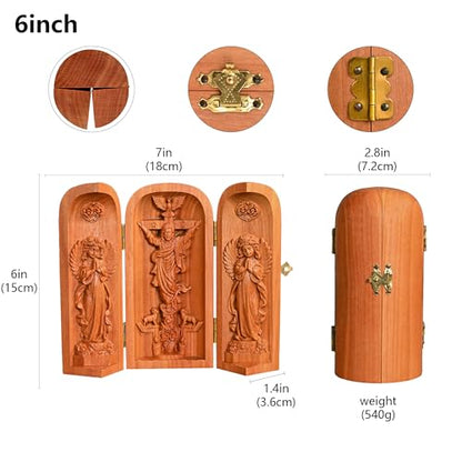 Wooden Jesus Statue Catholic Portable Triptych Altar-6 Inch - color: B-6 Inch