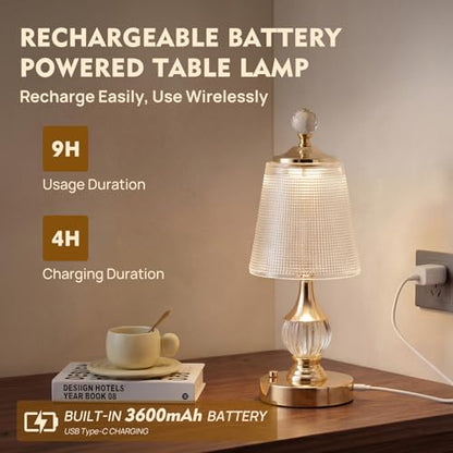 Gold Crystal Battery Operated Rechargeable Lamp Cordless, Dotted - color: Gold-Dotted