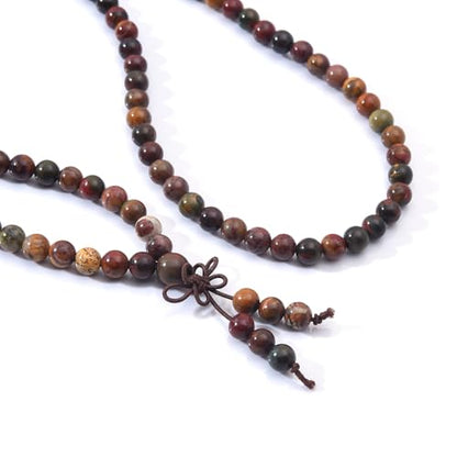 108 Mala Beads Stretch Bracelet 6mm Natural Gemstone Prayer Beaded Necklace - color: Picasso Jasper