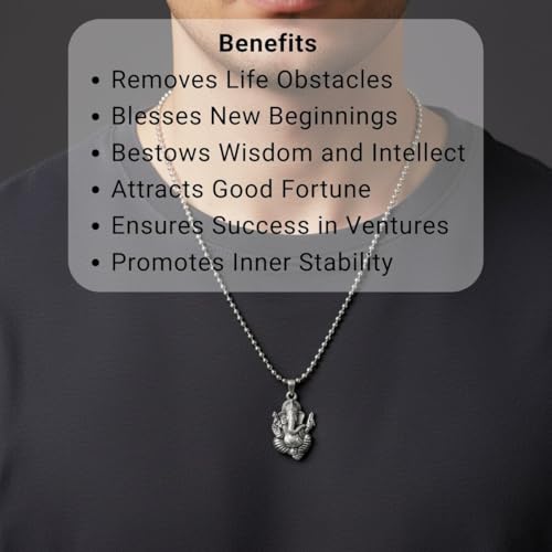 Oxidised Silver Tone Lord Ganesha Ganpati Vighnaharta Spiritual Pendant Necklace for Men Women
