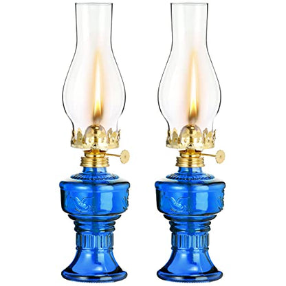 2 Pcs Oil Lamps for Indoor Use, Hurricane Kerosene Lamp, Blue - color: Blue