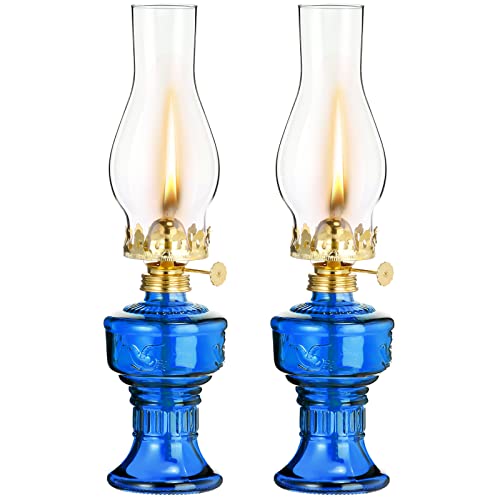 2 Pcs Oil Lamps for Indoor Use, Hurricane Kerosene Lamp, Blue - color: Blue