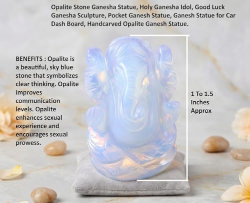 Opalite Stone Ganesha Statue Holy Ganesha Idol Good Luck Ganesha Sculpture Pocket Ganesh for Car Dash Board Handcarved Opalite Ganesh Statue - color: Opalite Ganesh