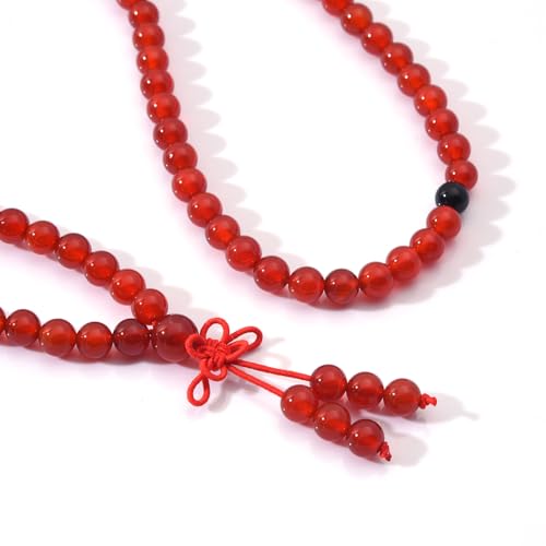 108 Mala Beads Stretch Bracelet 6mm Natural Gemstone Prayer Beaded Necklace - color: Carnelian